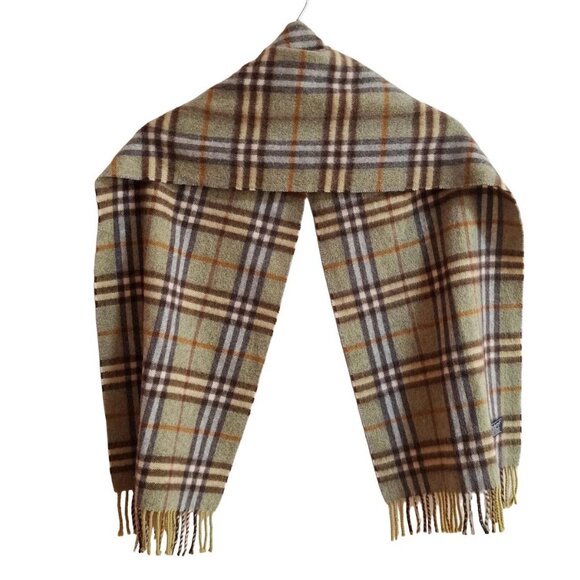Auth Burberry's - Khaki Brown Multi Cashmere Scarf - Picture 2 of 5